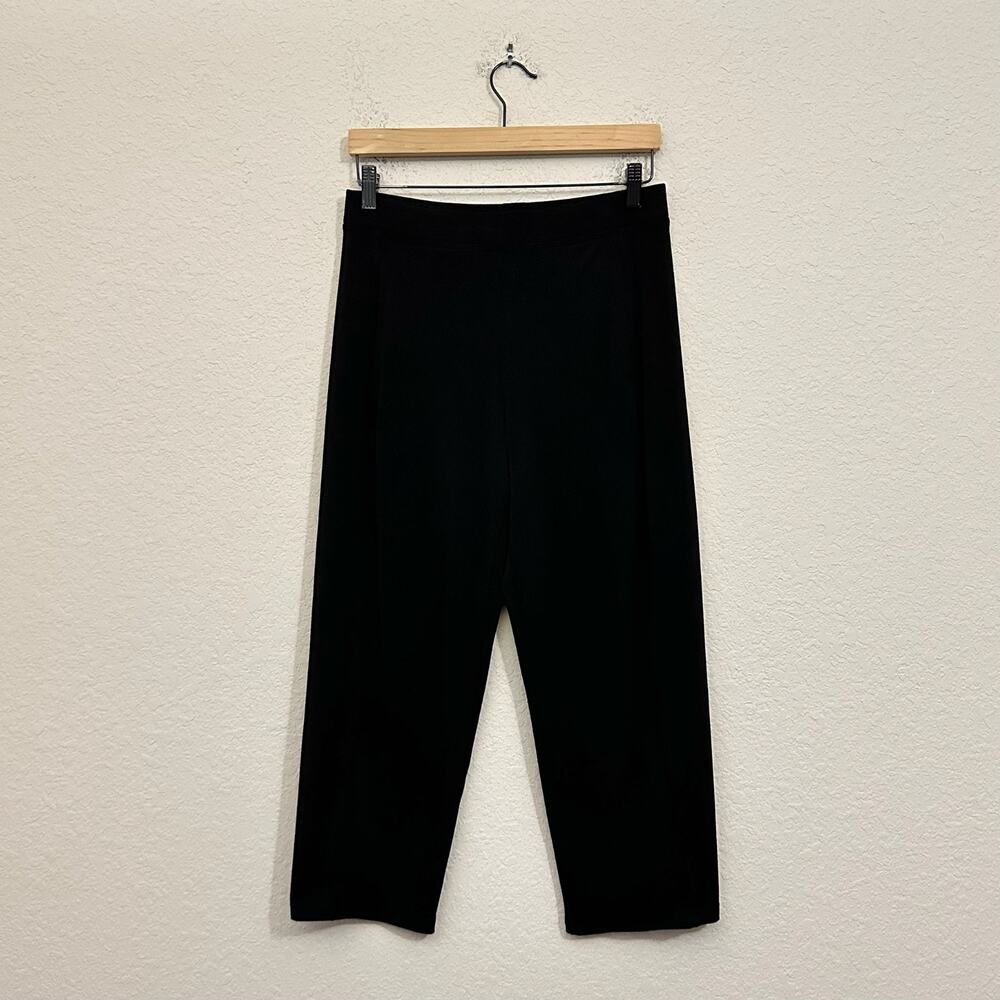 LISA BAYNE Capri Pants Black Wide Leg Pull On Stretch Lagenlook
